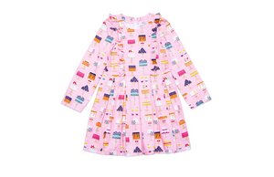 Long sleeve ruffle dress in cakes. Birthday dress!