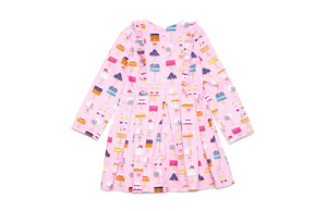 Pink ruffle birthday dress in cakes, back view