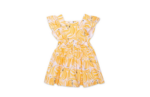 Vintage Inspired girls dress in bananas print, back view