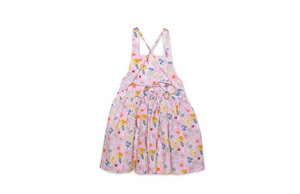 Girls twirly tie back dress in pink flower print, back view