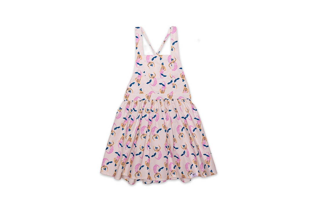 Girls twirly tie back dress in hipster mermaid print