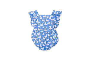 Baby bubble romper in blue ducks print