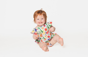 Baby bubble romper in colorful veggie print