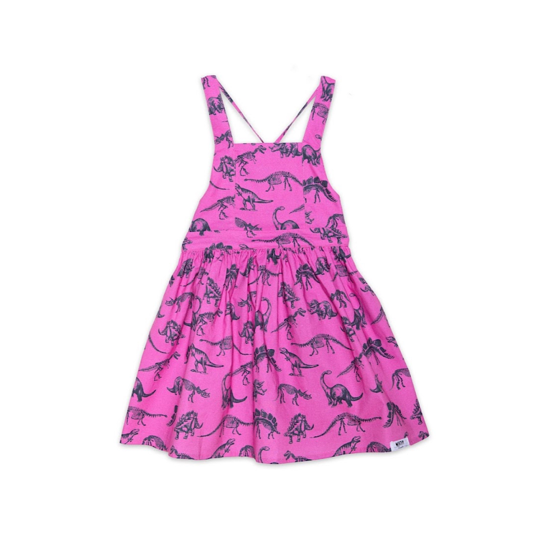 Girls Summer dress- Tie back with hot pink dinosaur print. STEM clothing for girls!