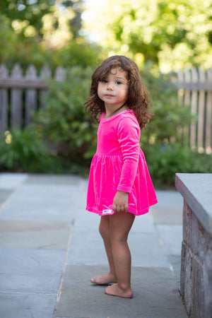 Long Sleeve baby bubble romper in hot pink velvet