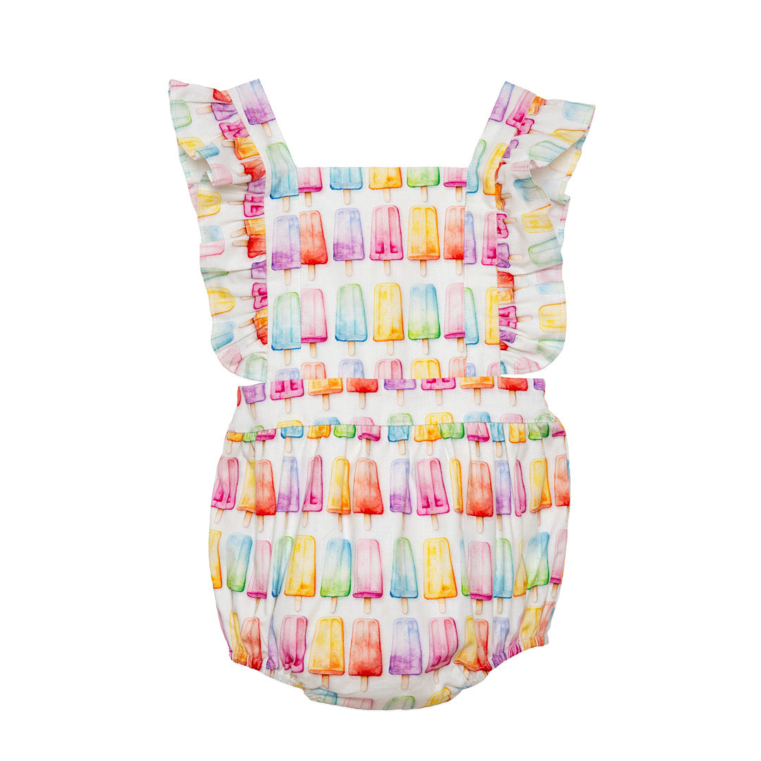 Baby bubble romper with ruffle sleeves in summer popsicles print
