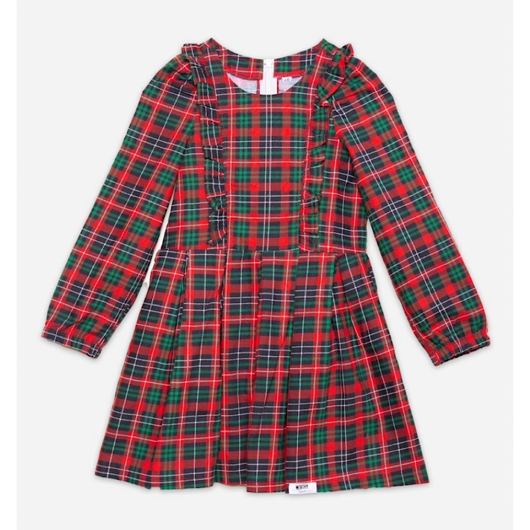Girls long sleeve ruffle dress in christmas plaid