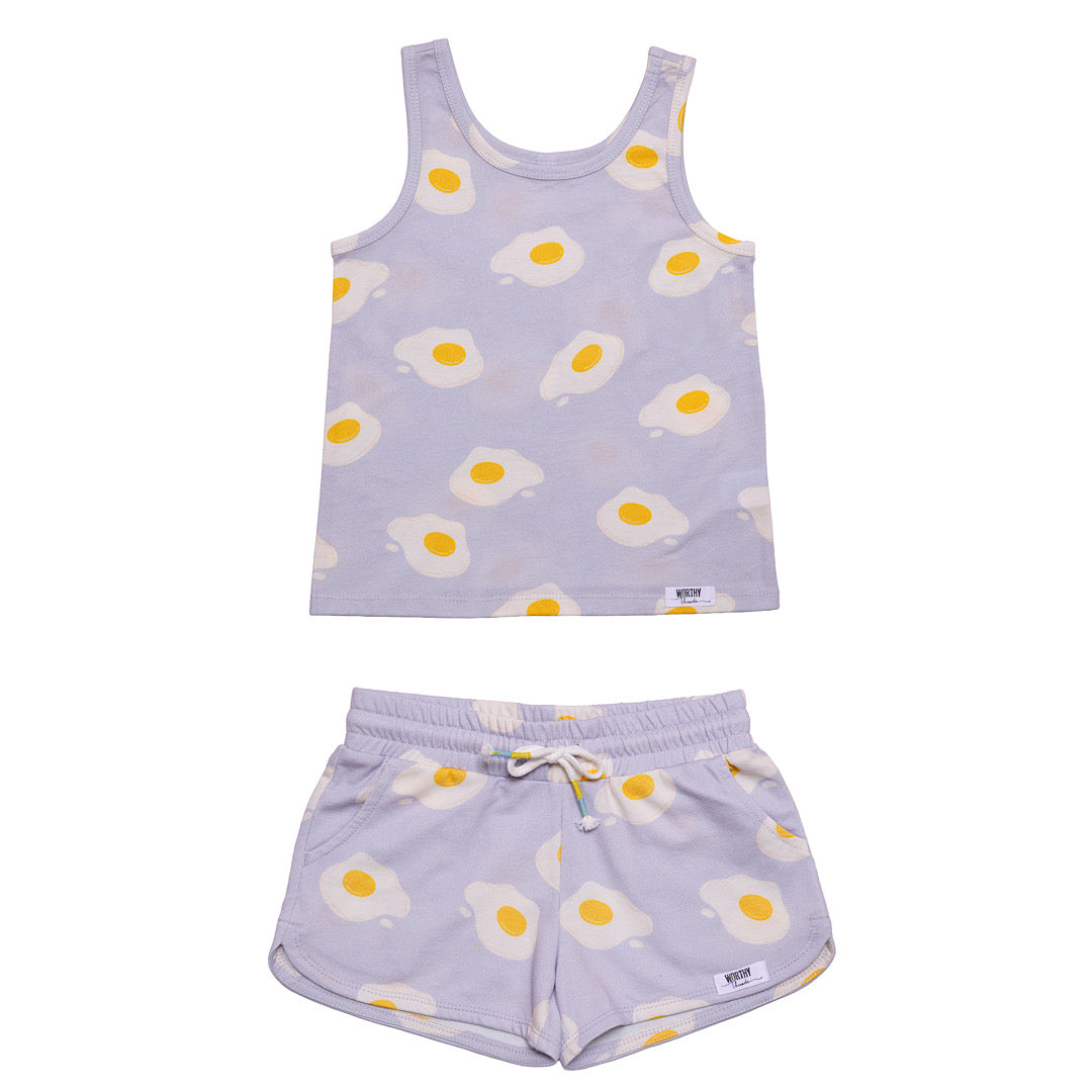 Tank set in purple egg print- tank top and shorts