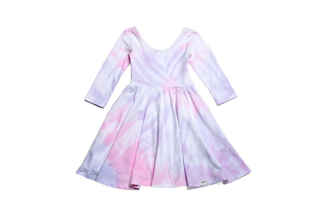 Girls twirly dress in pale pink and purple tie dye