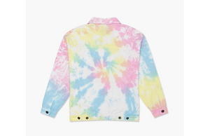 Adult tie dye denim jacket in pastel, back view