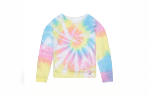 Kids tie dye raglan in pastel colors.  Matching loungewear sets by Worthy Threads