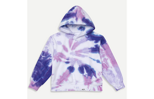 Kids tie dye hoodie in purple.  Unique tie dye loungewear by worthy threads