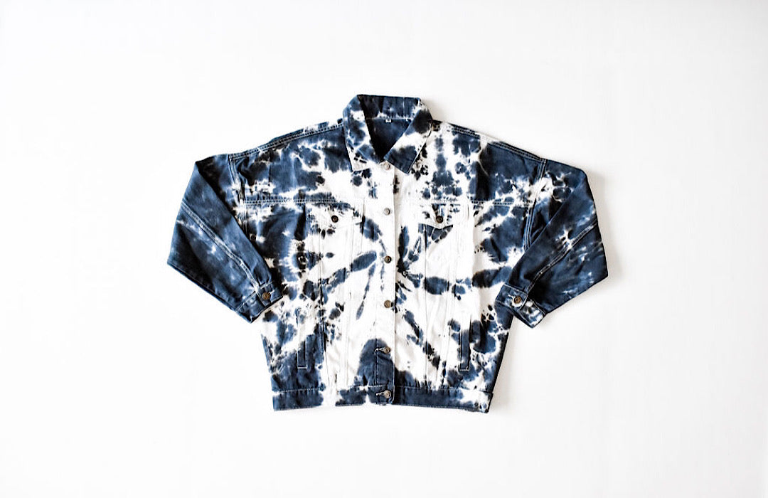 Tie dye denim trucker jacket in black by Worthy Threads