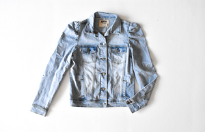 Adult denim jacket with puff sleeve shoulder detail