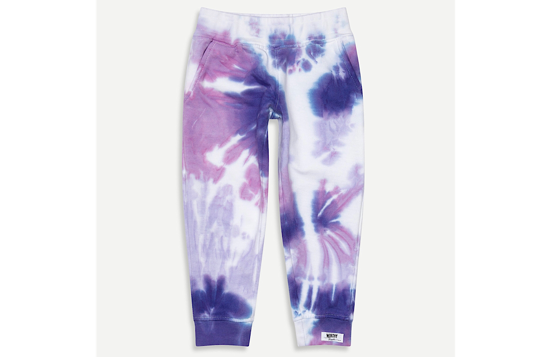 Kids tie dye joggers in purple.  Unique tie dye loungewear sets by worthy threads