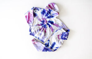 Adult tie dye loungewear set in purples: tie dye hoodie and joggers