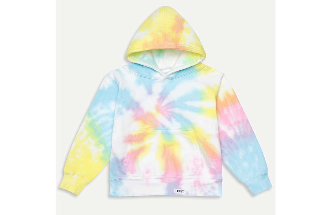 Kids tie dye hoodie in pastel multi.  Unique tie dye loungewear sets by worthy threads