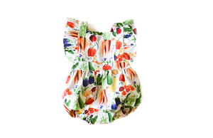 Baby bubble romper in colorful veggie print 