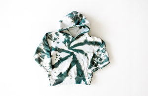 Kids tie dye hoodie in green: add tie dye joggers for matching loungewear set!