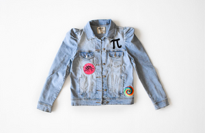 denim jacket with patches, puff sleeve adult