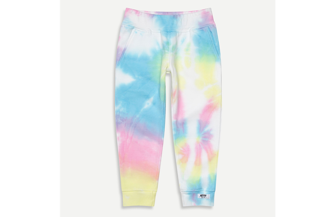 Kids tie dye joggers in pastel multi. Unique tie dye loungewear sets by worthy threads