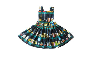 Girls pinafore dress in Canning themed fabric.  Unique kids clothing for your tiny style icon!